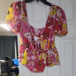 Persaya Pink and Yellow Floral Blouse